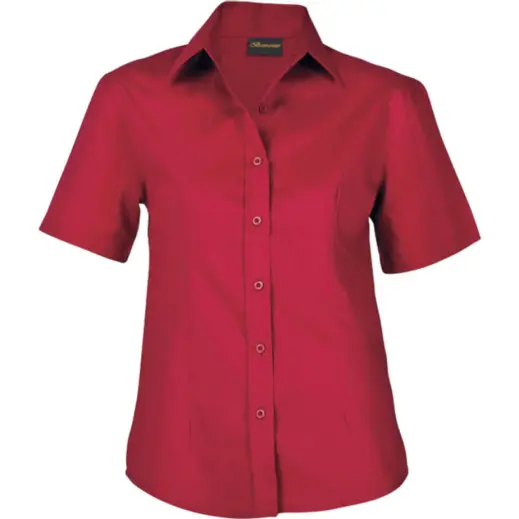 Red Brushed Cotton Twill Blouse Short Sleeve Ladies